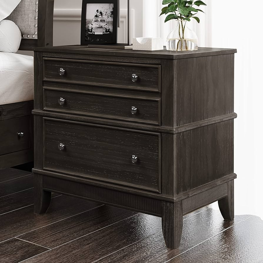 Knocbel Rustic 3-Drawer Nightstand Bedside Table, Solid Wood Bedroom Night Stand Living Room Sofa... | Amazon (US)
