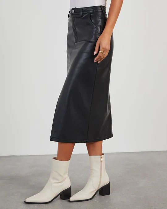 Renia Faux Leather Midi Skirt | VICI Collection