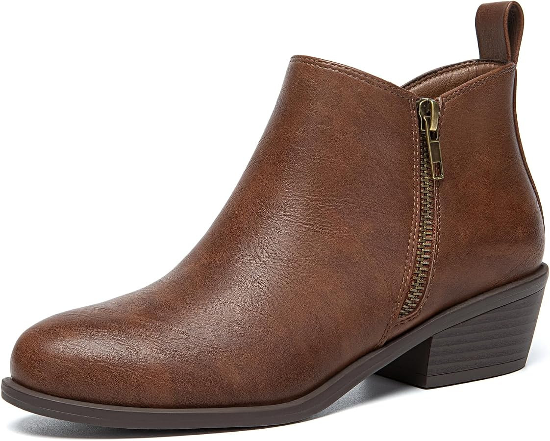 Women's Ankle Boots Chunky Low Heel Comfortable Short Boots Round Toe Dress Booties with Side Zip... | Amazon (US)