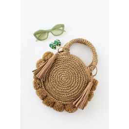 Pom-Pom Ball Tassel Trim Straw Handbag | Chicwish