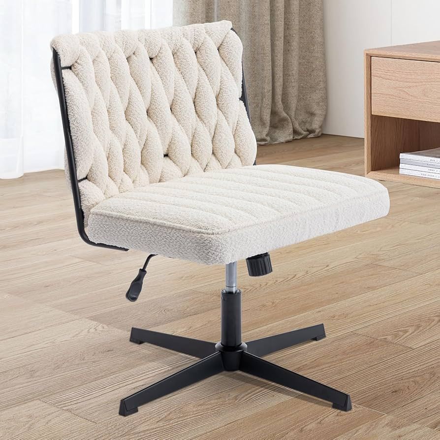 Unovivy Armless Desk Chair No Wheels, Cross Legged Home Office, 360° Swivel Wide Handwoven Velve... | Amazon (US)