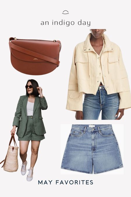 May favorite buys and things I’ve worn. Apc designer bag, able linen matching set - I took my larger size in both pieces. Cos denim shorts - took a larger size for a looser fit but mostly runs true to size. Aqua jacket  

#LTKItBag #LTKStyleTip #LTKFindsUnder100