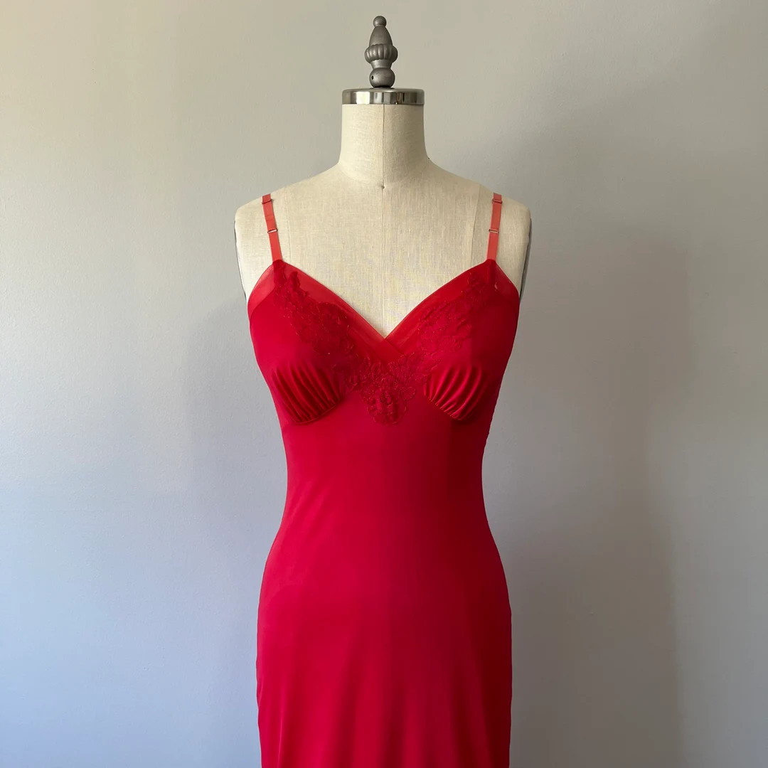 Rich Red Slip / Vintage 50s Lingerie / Lace Detail / Pin up - Etsy | Etsy (US)