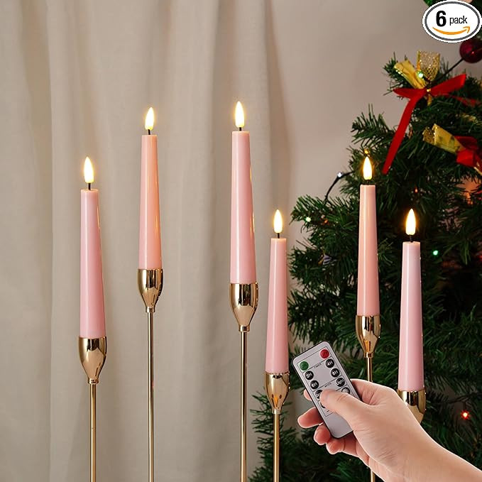 Eywamage Short Pink Flameless Taper Candles with Remote, Flickering Battery LED Wax Candlesticks ... | Amazon (US)
