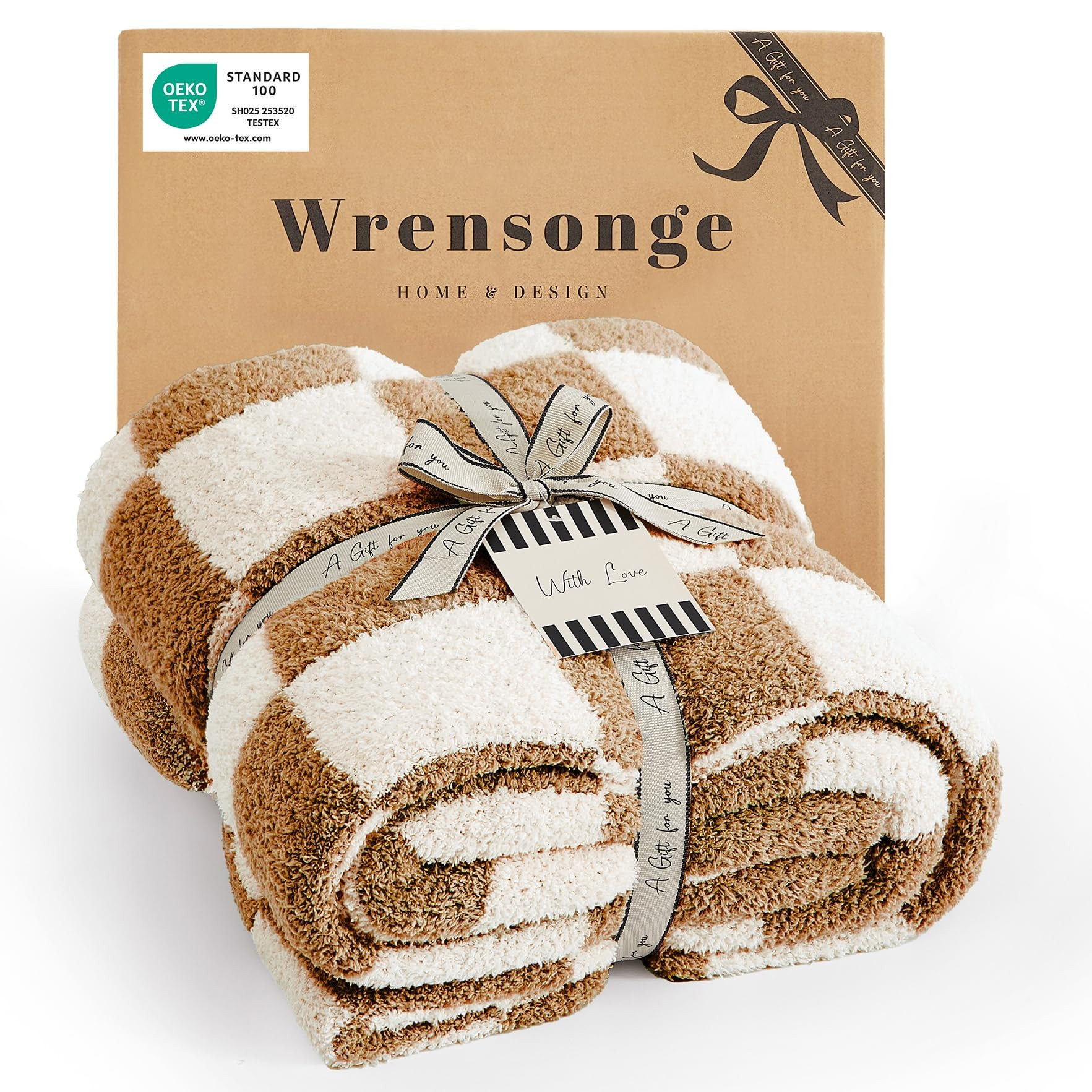 WRENSONGE Fall Checkered Throw Blanket, Burnt Orange Soft Cozy Fluffy Warm Hand Made Throw Blanke... | Amazon (US)