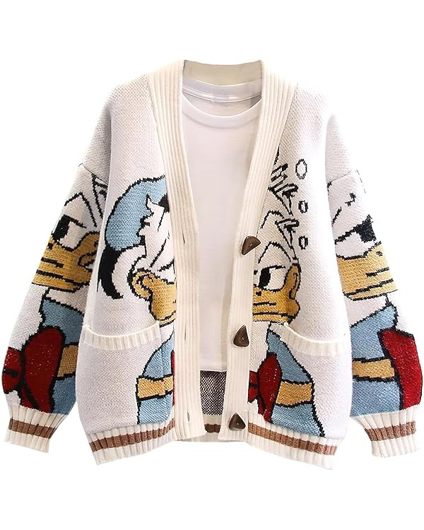 Lazutom Womens Fall Cute Embroidery Cartoon Duck Cable Knit Cardigans Sweater Button Down Slouchy... | Amazon (US)