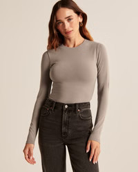 Women's Long-Sleeve Cotton Seamless Fabric Crewneck Bodysuit | Women's Tops | Abercrombie.com | Abercrombie & Fitch (US)