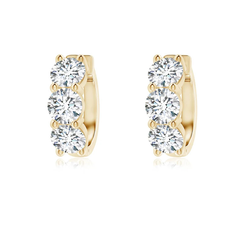 Round Lab-Grown Diamond Three Stone Hoop Earrings | Angara Inc.