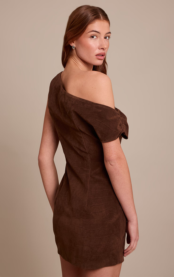 Chocolate Faux Suede Croc Asymmetric Mini Dress | PrettyLittleThing UK