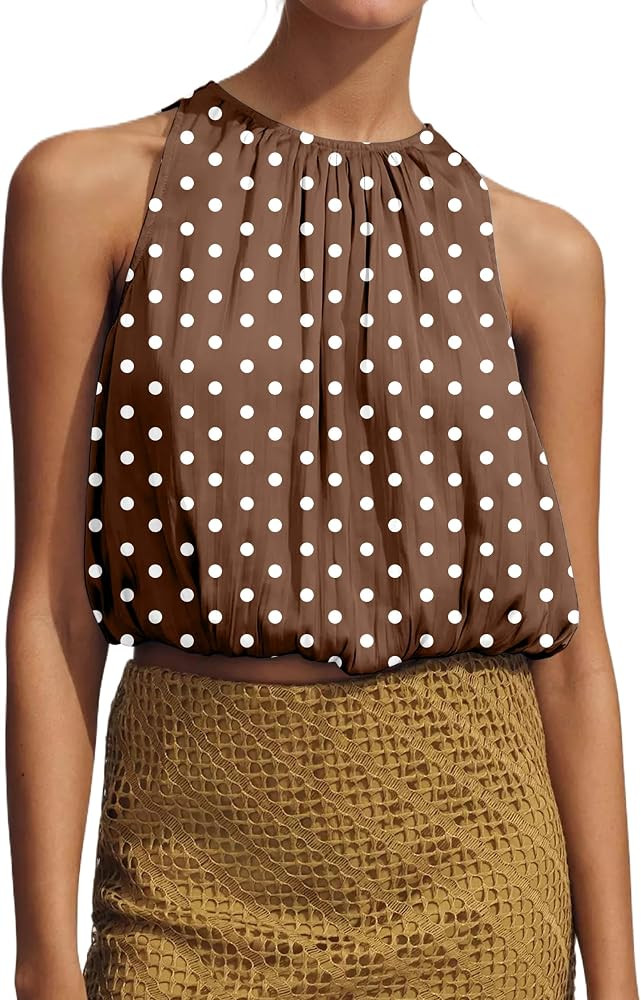 Womens Summer Halter Tops Cute Sleeveless Crewneck Puffy Hem Bubble Crop Tank Top Casual Dressy G... | Amazon (US)