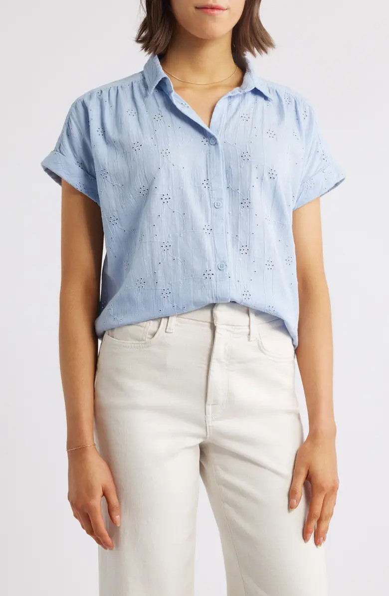 Noa Embroidered Cotton Blend Button-Up Top | Nordstrom