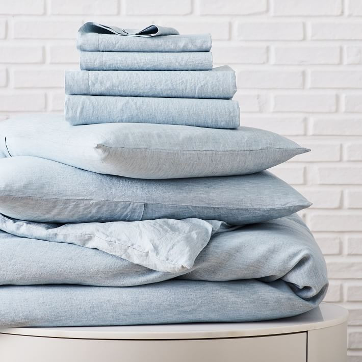 Belgian Flax Linen Melange Starter Bedding Set - Washed Blue Gemstone | West Elm (US)