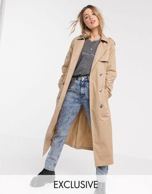 Reclaimed Vintage inspired longline mac in stone | ASOS (Global)