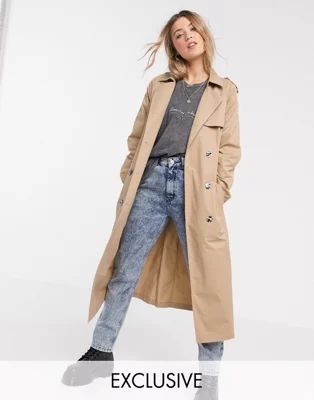 Reclaimed Vintage inspired longline mac in stone | ASOS US