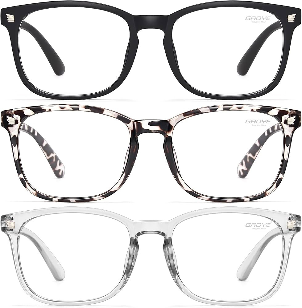 Gaoye Blue Light Blocking Glasses - 3 Pack Fashion Square Fake Eyeglasses, Anti UV Ray Computer G... | Amazon (US)