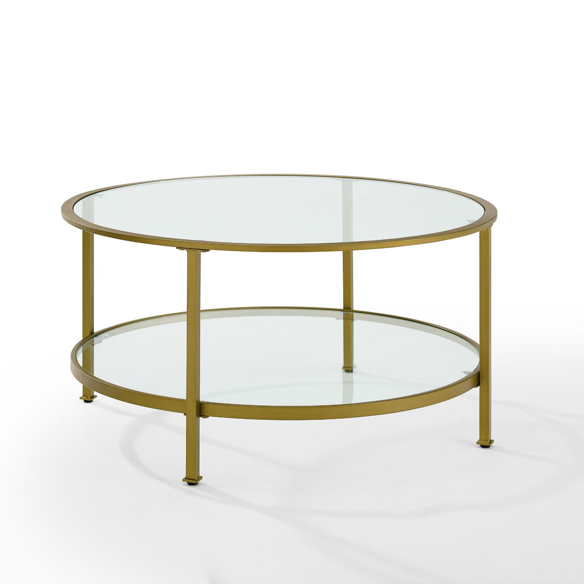 Round Milayan Coffee Table With Shelf: Gold - Glass by World Market | World Market