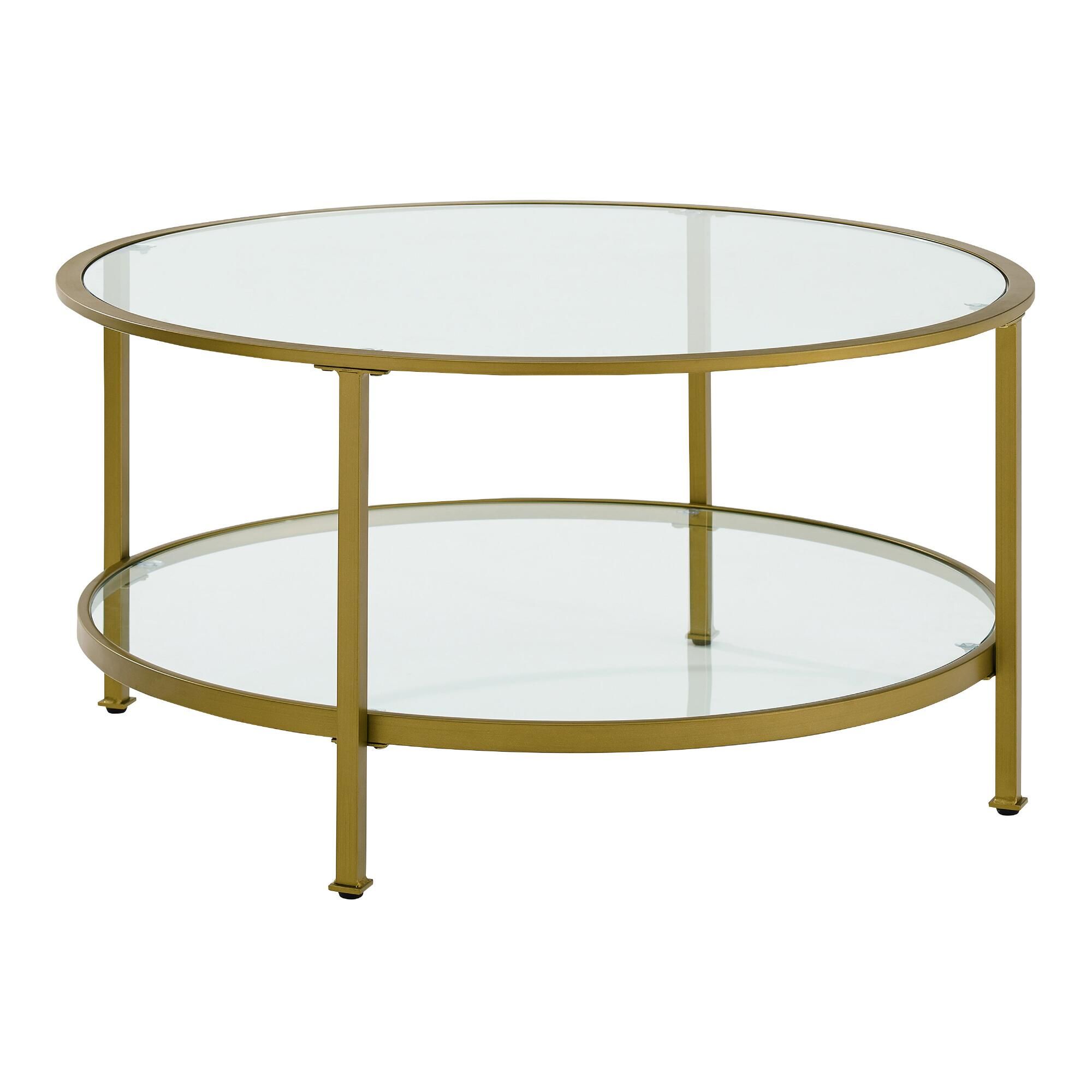 Round Milayan Coffee Table With Shelf: Gold - Glass by World Market | World Market