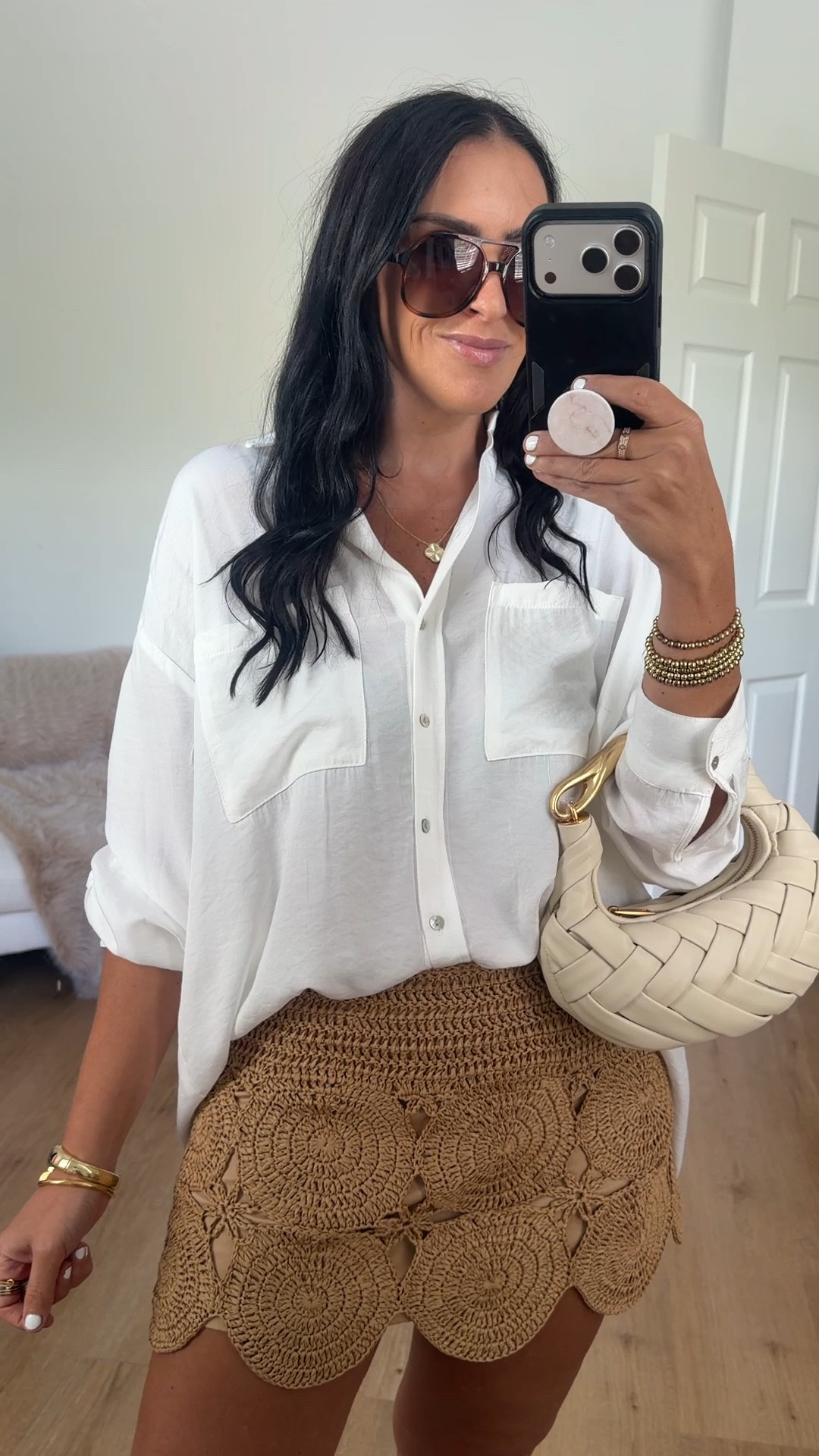 Simonmiller crochet beep beep mini skirt wearing size medium. Comes in 4 colors 

Linked a dupe more affordable option to this skirt in red. Use code houseofsequins30 