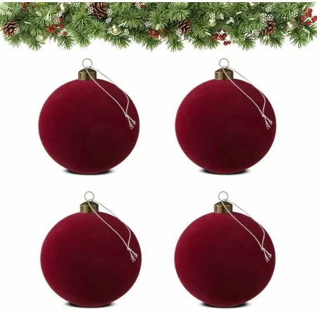 Dark Red Velvet-Feel Ball Christmas Tree Ornaments,3.15'',4 Count | Walmart (US)