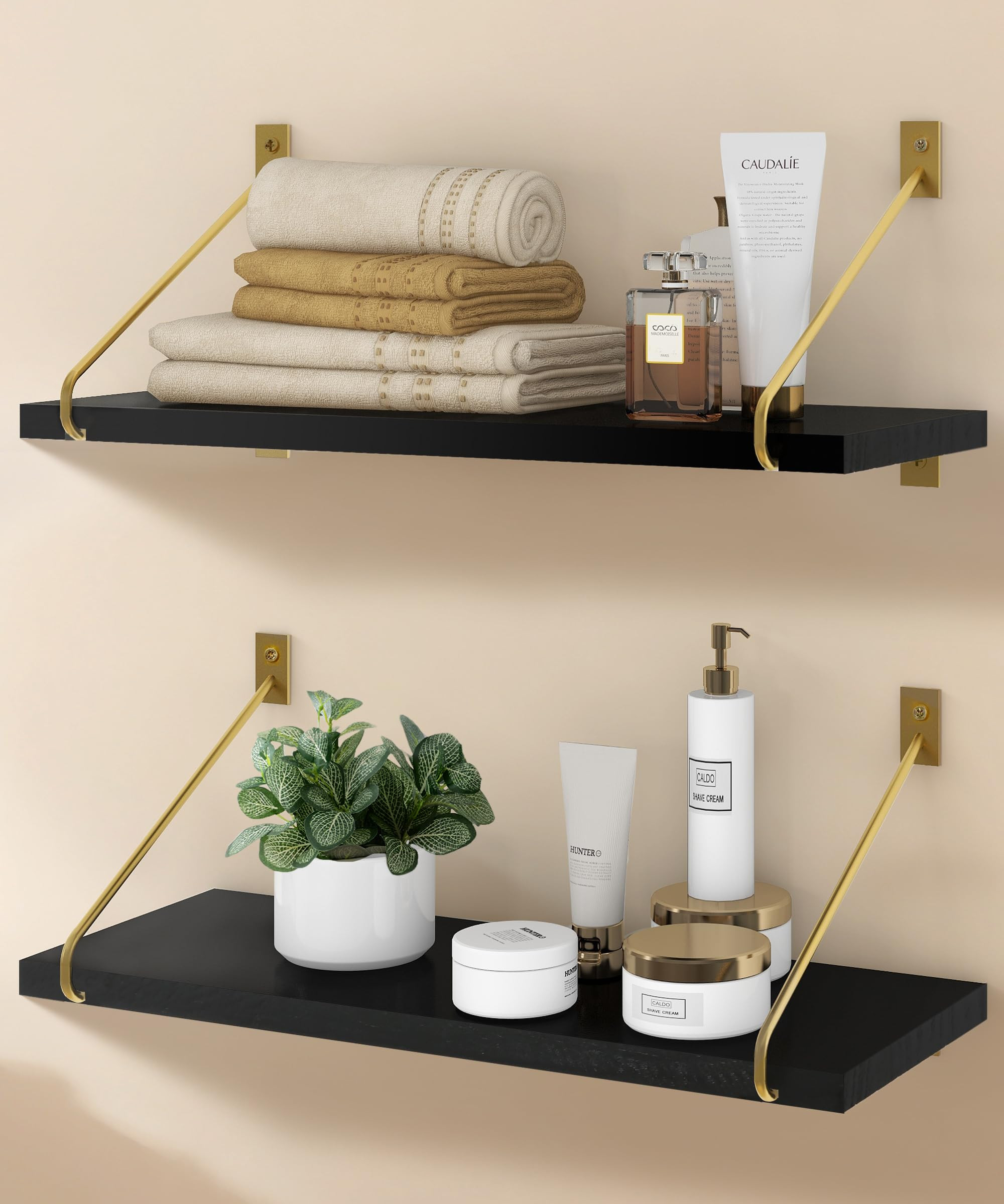 Floating Shelves for Wall, Rustic Floating Shelves Wall Mount Storage Decor Black Gold Wall Shelv... | Amazon (US)
