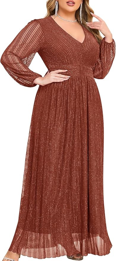 ZOMVA Plus Size Maxi Formal Dress Sparkly V-Neck A-line Ruffle Sleeves Evening Gown Cocktail Prom... | Amazon (US)