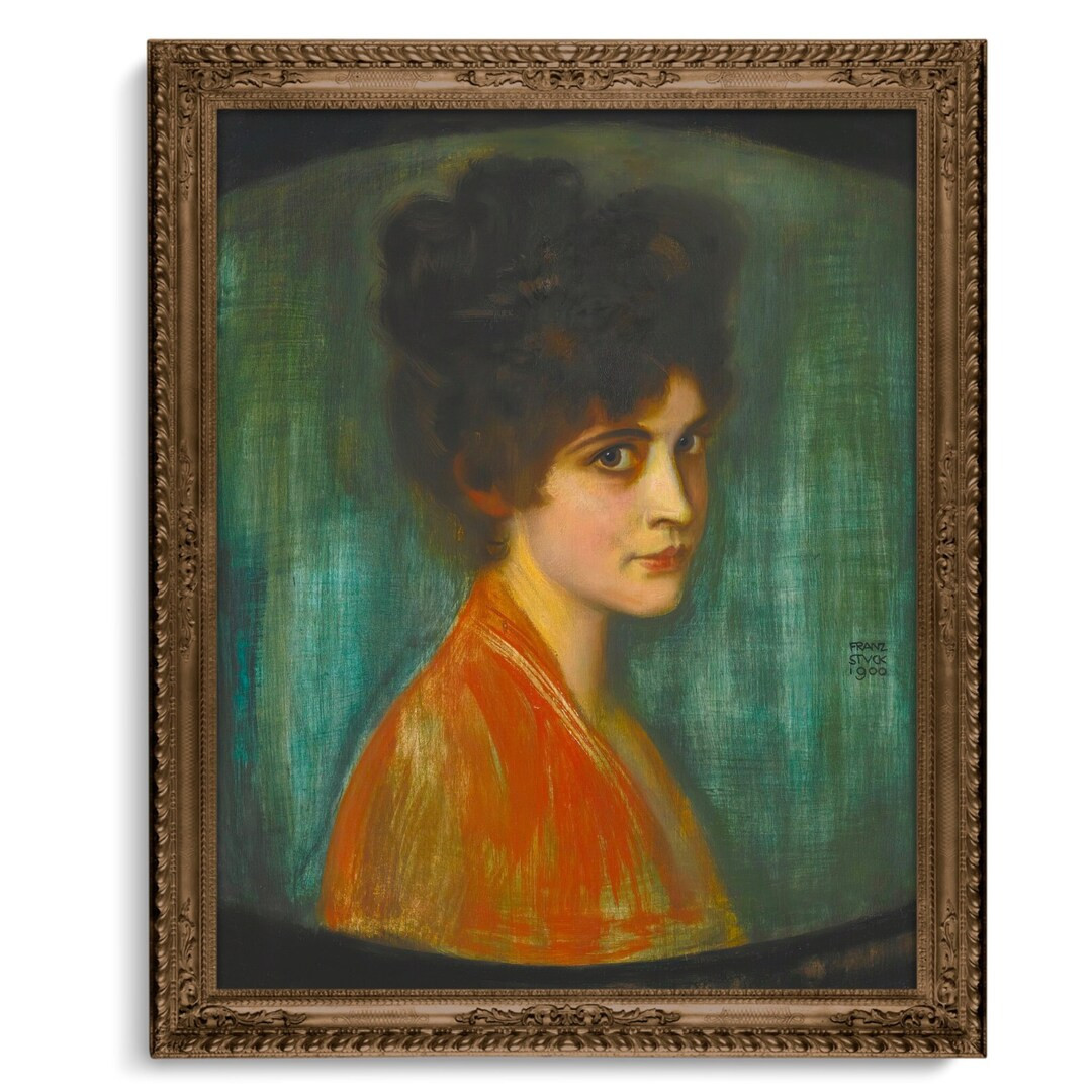 Portrait of Woman in Orange and Teal, Edwardian Late Victorian Profile Woman Painting, High Quali... | Etsy (US)