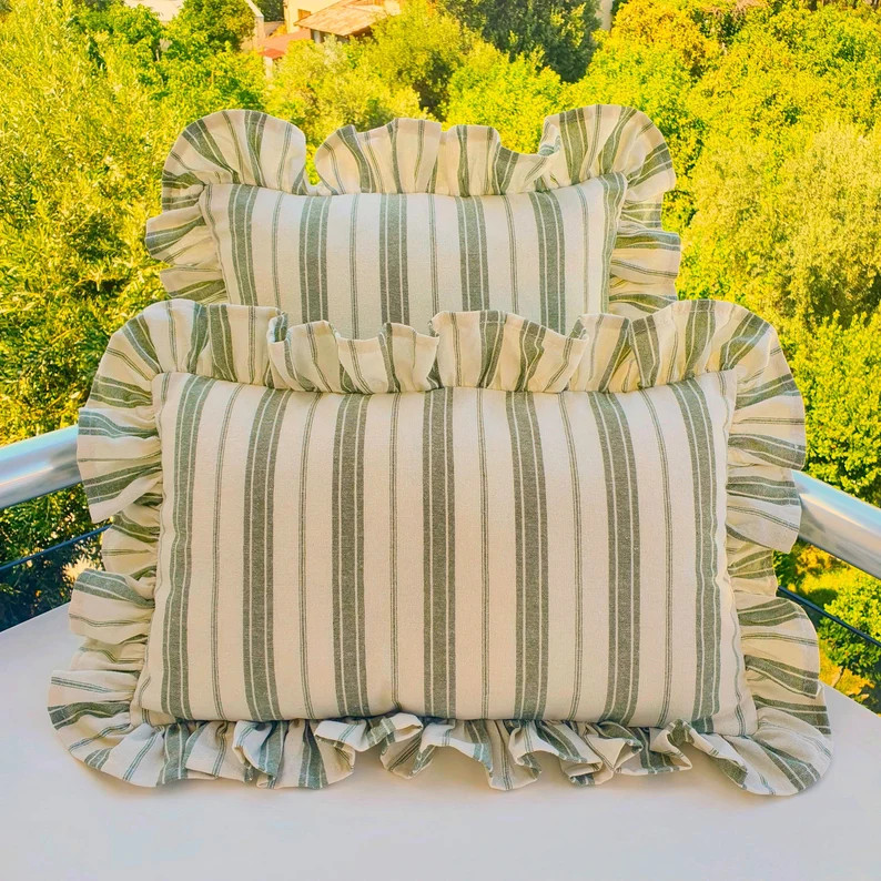 Bohemian Frill Linen Striped Pillow Cover Different Color Options With Frill Edges Hello Mello St... | Etsy (US)