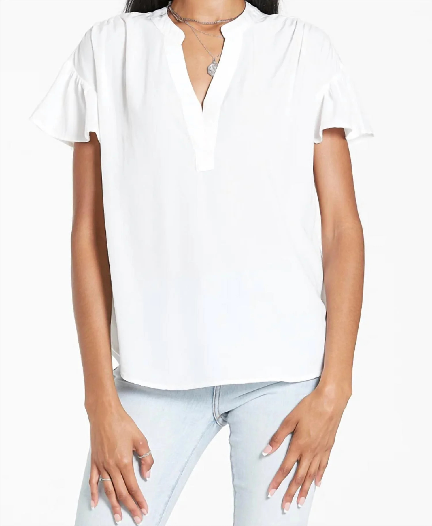 Women's Blake Flutter Sleeve Top In White | Shop Simon
