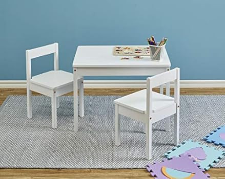 Amazon Basics Solid Wood Kiddie Table Set with Two Chairs, White | Amazon (US)