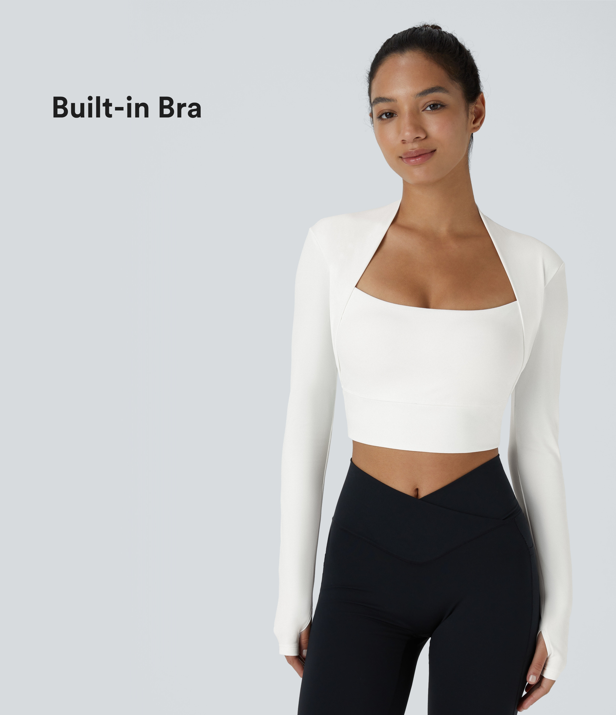 Women’s SoftlyZero™ Plush Long Sleeve Thumb Hole 2-in-1 Cropped Yoga Sports Top - Halara | Halara-AU