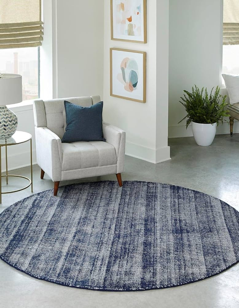 Unique Loom Jill Zarin English Manor Collection Area Rug - Farmhouse (5' 3'' Round, Blueberry/ Iv... | Amazon (US)