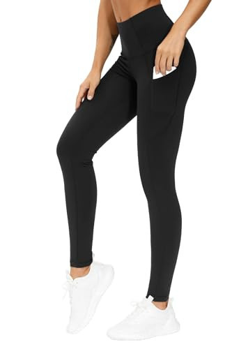THE GYM PEOPLE Thick High Waist Yoga Pants with Pockets, Tummy Control Workout Running Yoga Leggings for Women (Large, Black) | Amazon (US)
