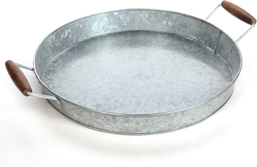 Hosley 16 Inch Diameter (Handle to Handle 19.69 Inch) Galvanized Tray with Wooden Handles. Ideal ... | Amazon (US)