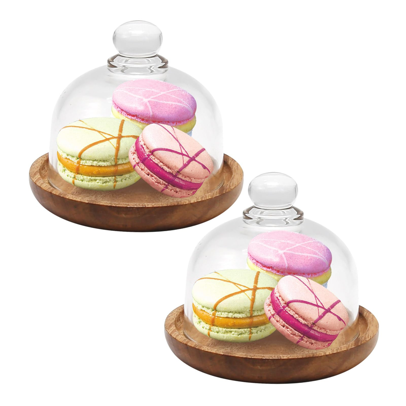 2 Pack Glass Domes with Wooden Base - 3.4 Inch Mini Cake Stand Cover for Dessert, Cheese, Candy, ... | Amazon (US)