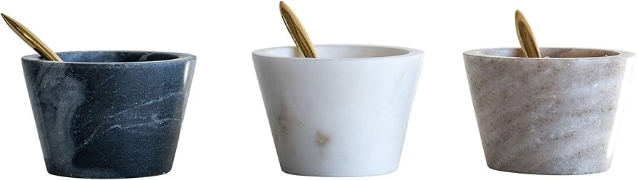 Creative Co-Op Blue, White & Brown Marble Pinch Pots with Brass Spoons (Set of 3 Colors) | Amazon (US)