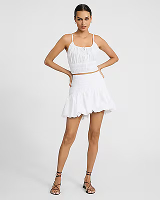 High Waisted Ruched Bubble Hem Mini Skirt | Express