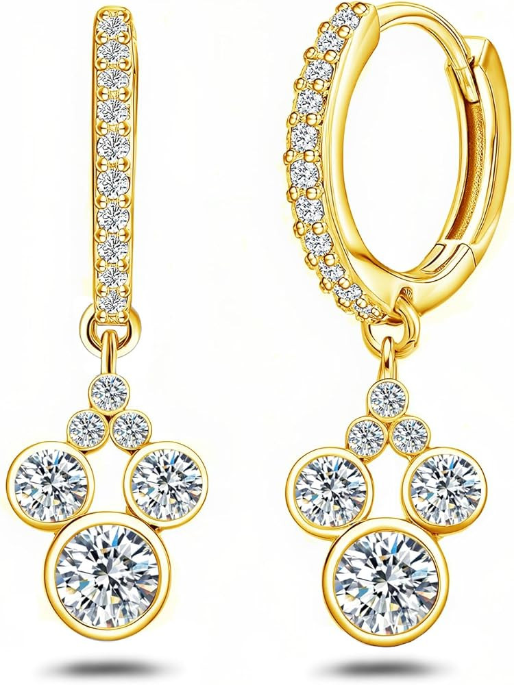 Mouse Hoop Earrings for Women Gold Plated Sterling Silver Mouse Dangle Earrings Sparkling CZ Luck... | Amazon (US)