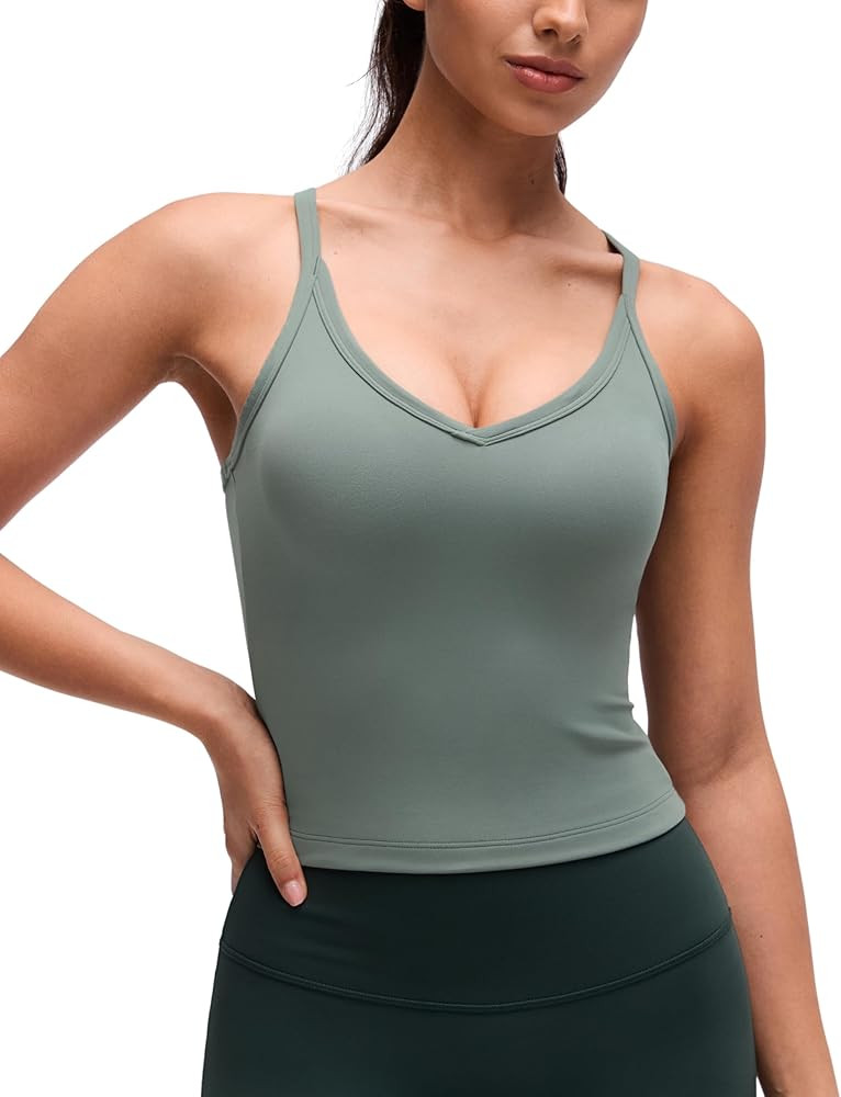 CRZ YOGA Butterluxe Soft Double Lined V Neck Tank Tops for Women - Yoga Casual Camisole Racerback Tight Sleeveless Shirt | Amazon (US)