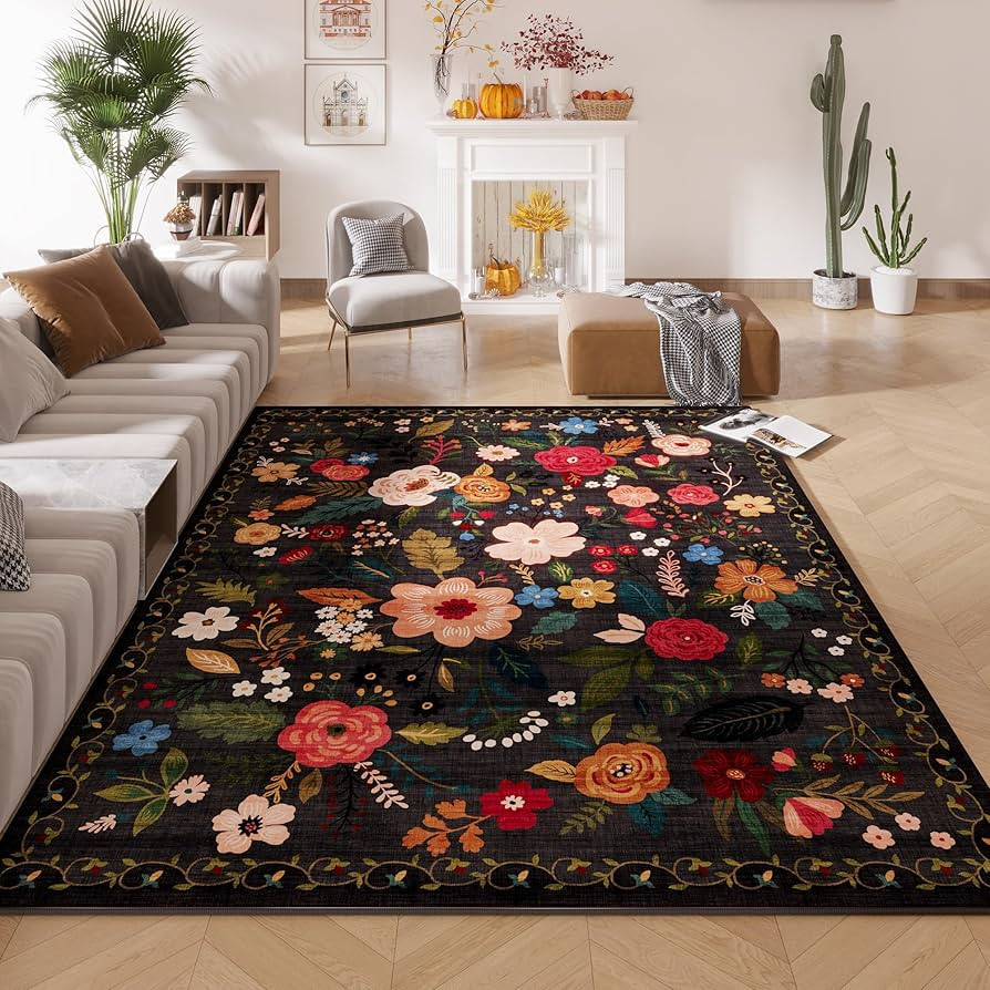 Rugcomf Living Room Rug 5x7 Rug Machine Washable Boho Area Rug Non Slip Floral Vintage Low Pile L... | Amazon (US)