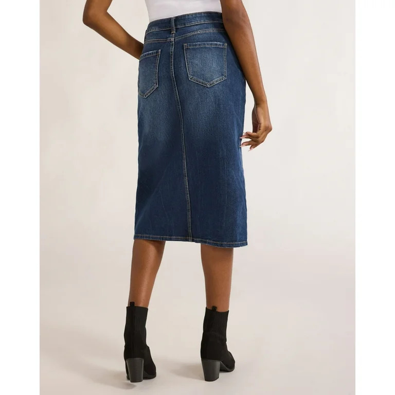 Time and Tru Women's Denim Slit Midi Skirt, Sizes 2-20 - Walmart.com | Walmart (US)