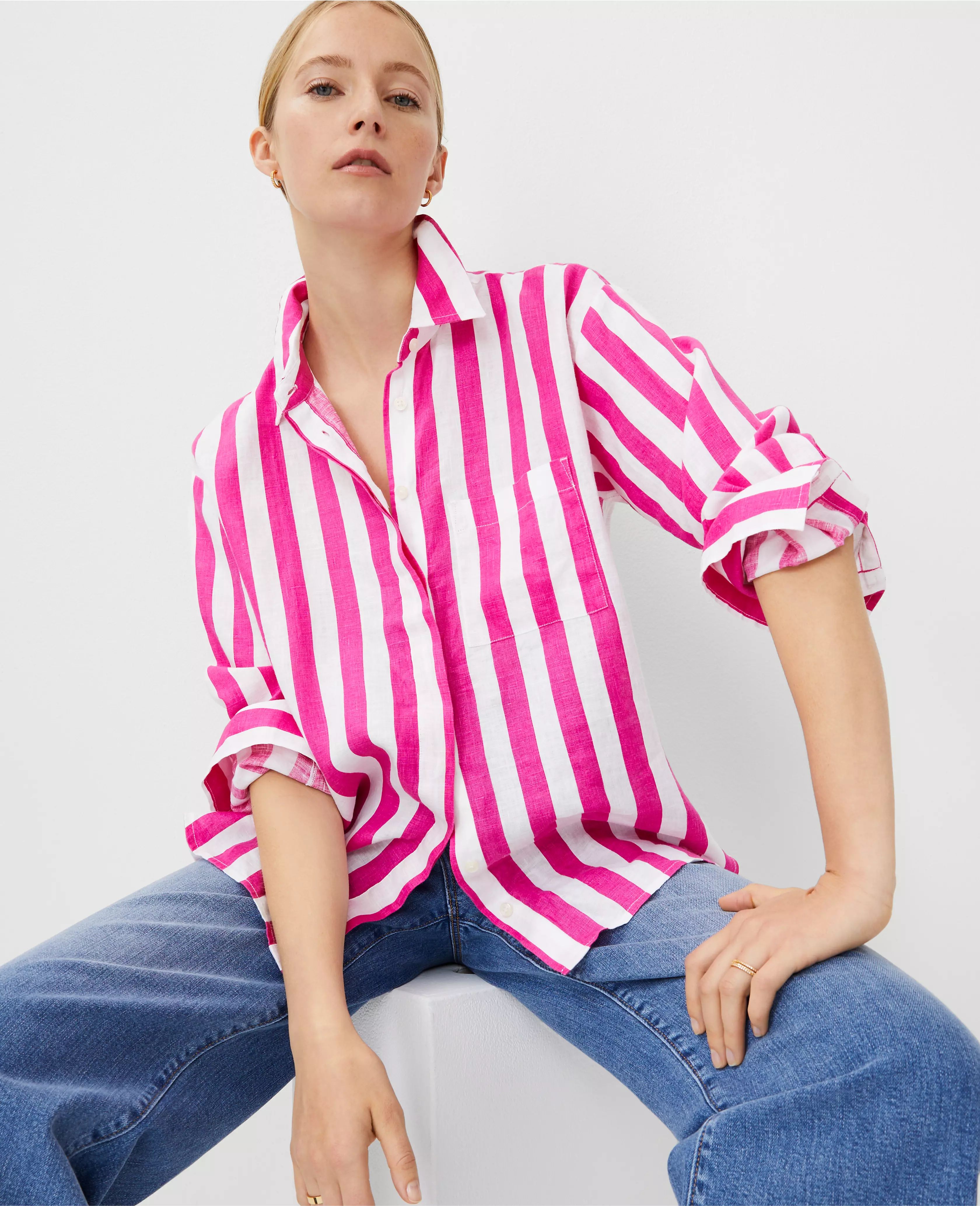 Striped Linen Oversized Shirt | Ann Taylor (US)
