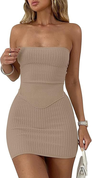 ANRABESS Women 2 Piece Skirt Sets Summer Strapless Crop Top Matching Bodycon Sexy Going Out Mini ... | Amazon (US)