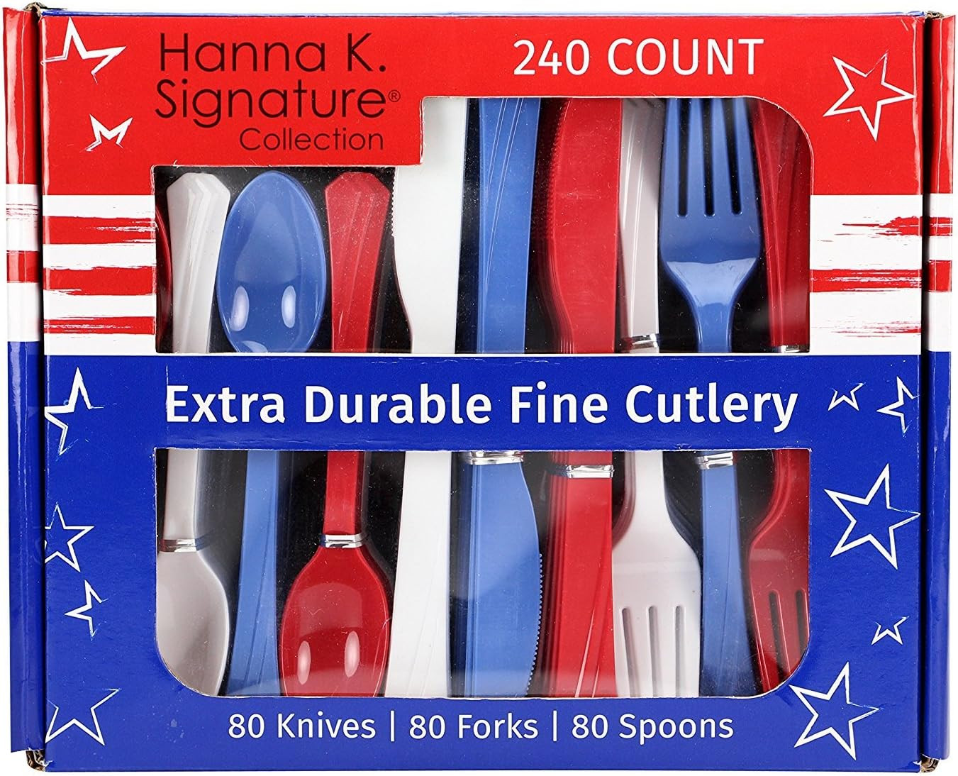 Nicole Home Collection Plastic Combo Cutlery Set, Full Size, Red/White/Blue | Amazon (US)