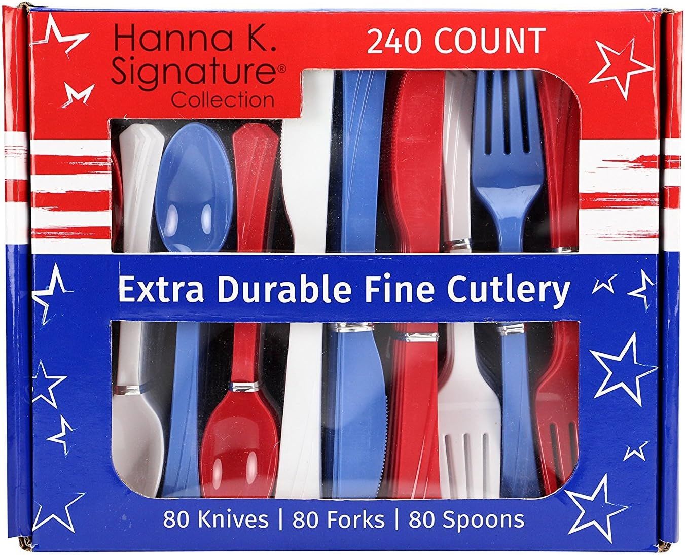 Nicole Home Collection Plastic Combo Cutlery Set, Full Size, Red/White/Blue | Amazon (US)