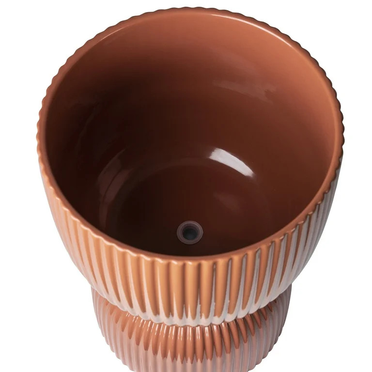 Mainstays 10”D x 13.5”H Round Ceramic Fulted Planter, Red | Walmart (US)