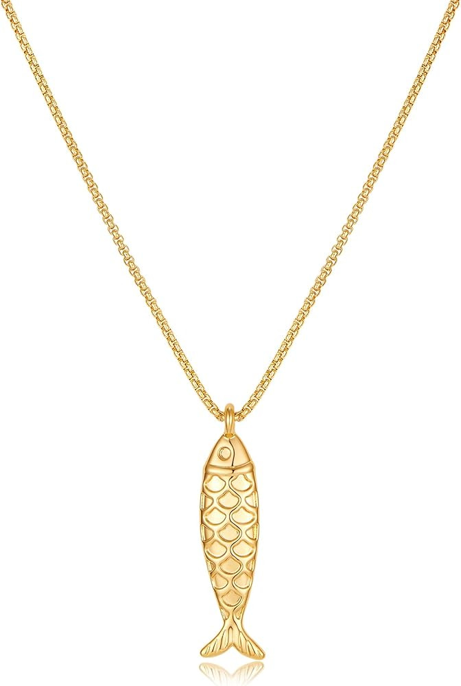 Fish Necklace for Women 14K Gold Plated Fish Pendant Necklace Trendy Ocean Fish Necklace Summer B... | Amazon (US)