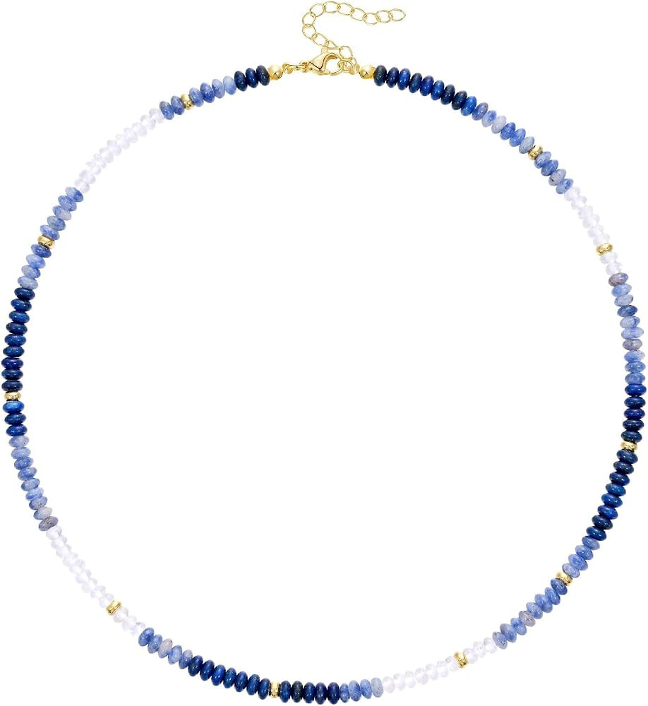Beaded Necklace for Women, Colorful Gemstone Boho Bead Choker for Beach, Trendy Summer Natural St... | Amazon (US)