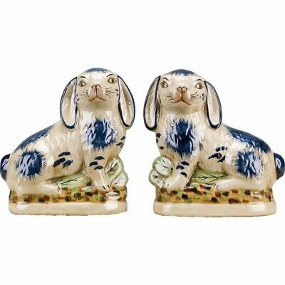 Reproduction Staffordshire Rabbit Bunny Hare Pair Figurines Blue And White  | eBay | eBay US