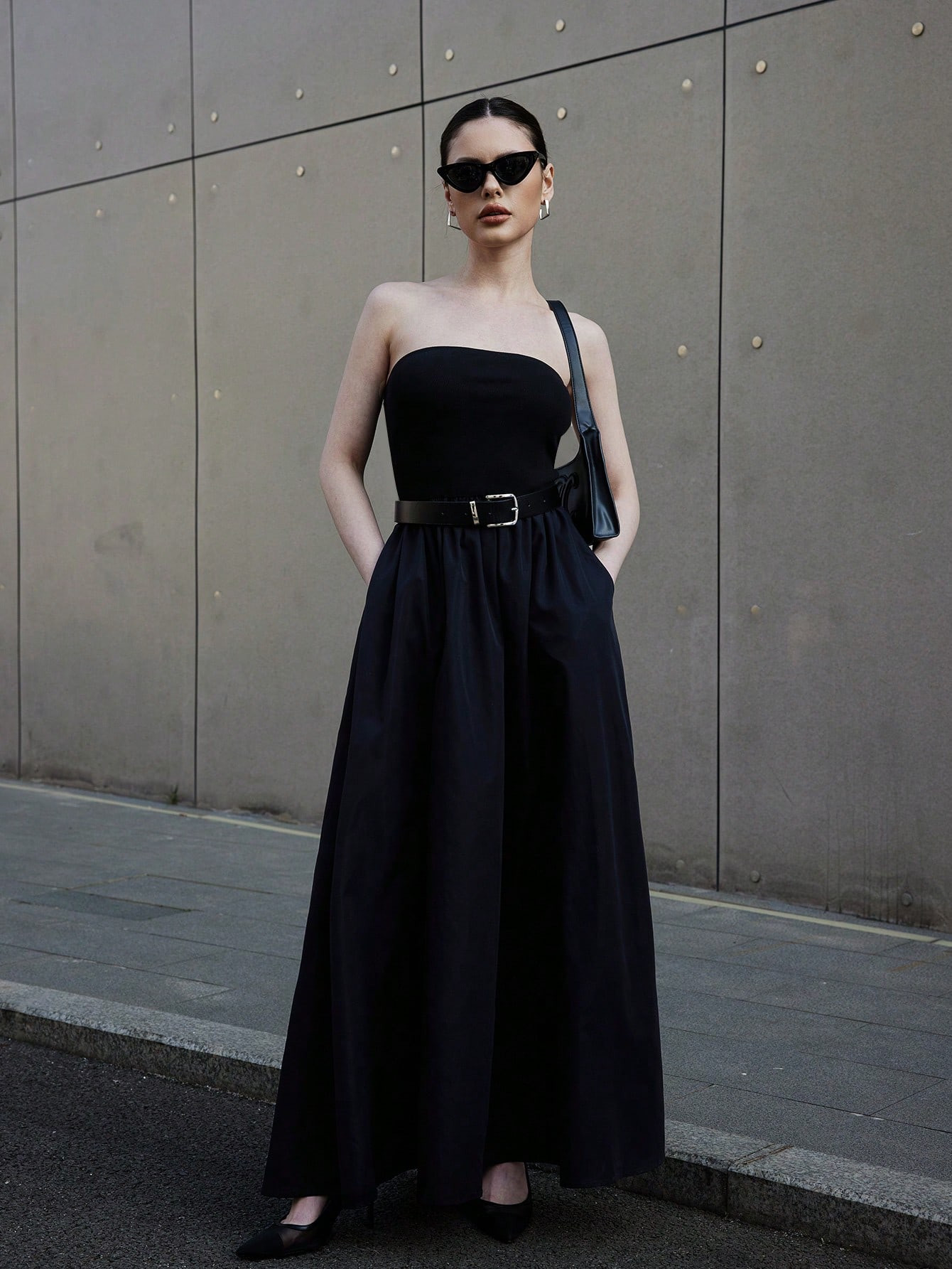 SHEIN Essnce Women's Summer Black Top-Tight And Bottom-Wide Knitted Splicing Woven Casual Dress W... | SHEIN