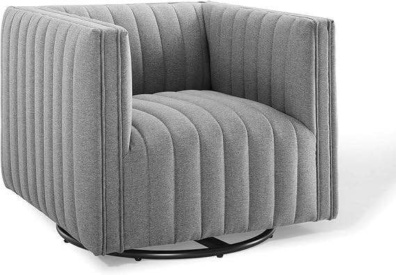 Modway Conjure Channel Tufted Upholstered Swivel Accent Armchair in Light Gray | Amazon (US)